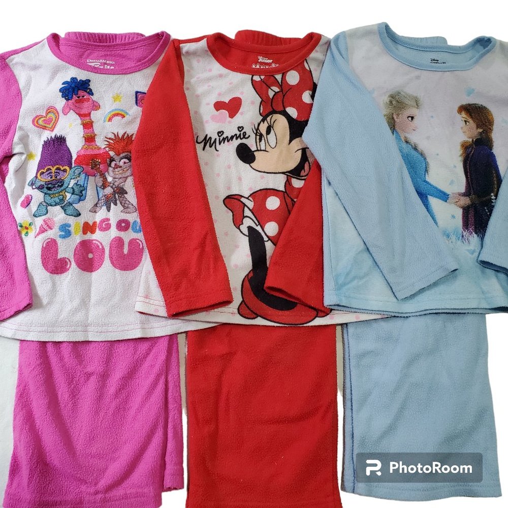 Girls toddler pajamas size 5T and 4/5 trolls minnie frozen; long sleeve pants